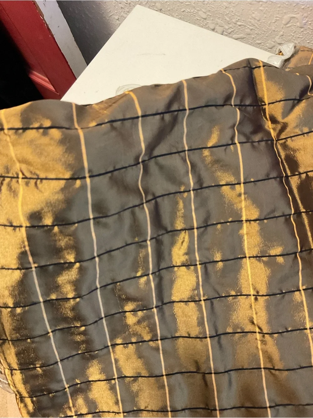 Window curtains gold shimmer brown Chocolate 3 panels & 3 beaded Valances